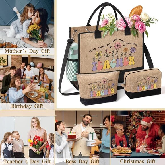 Teacher Appreciation Tote Bag Jute Women Gifts for Graduation Birthday - Picture 7 of 7